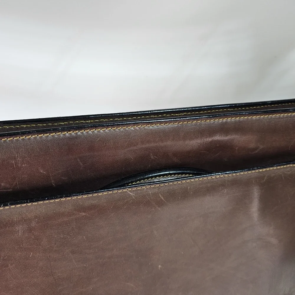 Joseph Daniel Belting Leather Briefcase Single Gusset Retractable Handles USA